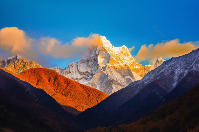 恢宏壮观雪山的日照金山和飘动的云,高清,摄影图,摄影图片,图片大全,摄影图免费下载